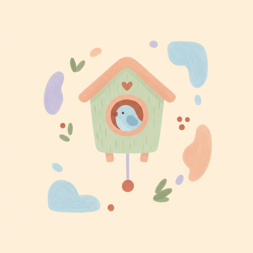 Un piccolo orologio a cucù di legno con un uccellino che fa capolino