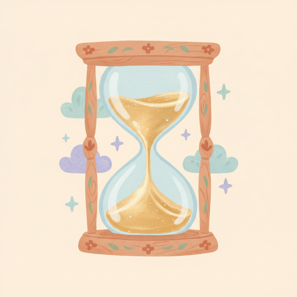 Una clessidra con sabbia dorata che scorre lentamente